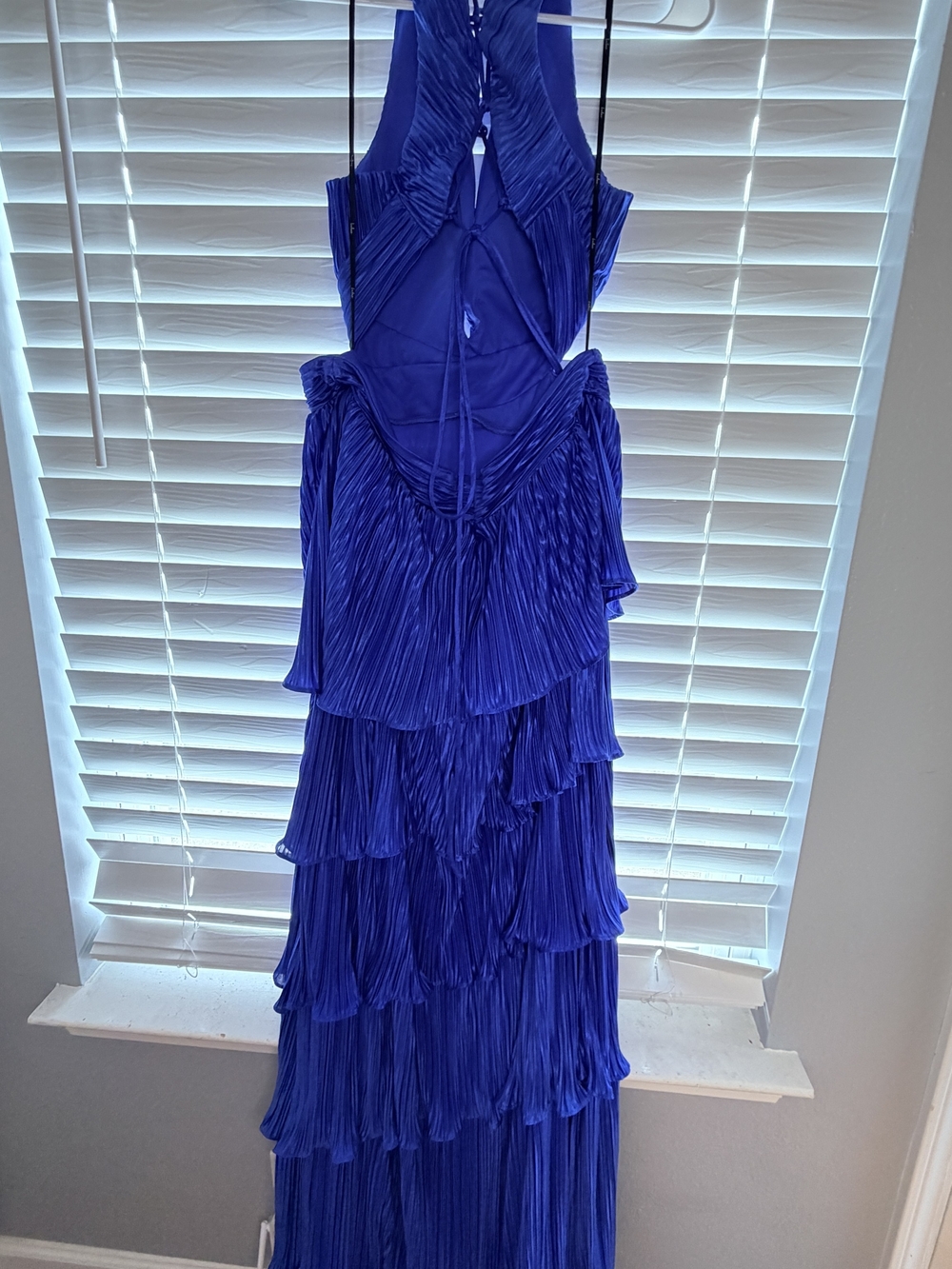 Lulus Mulholland Plisse Blue Tiered Maxi Dress with Side Cutout - Picture 4 of 6